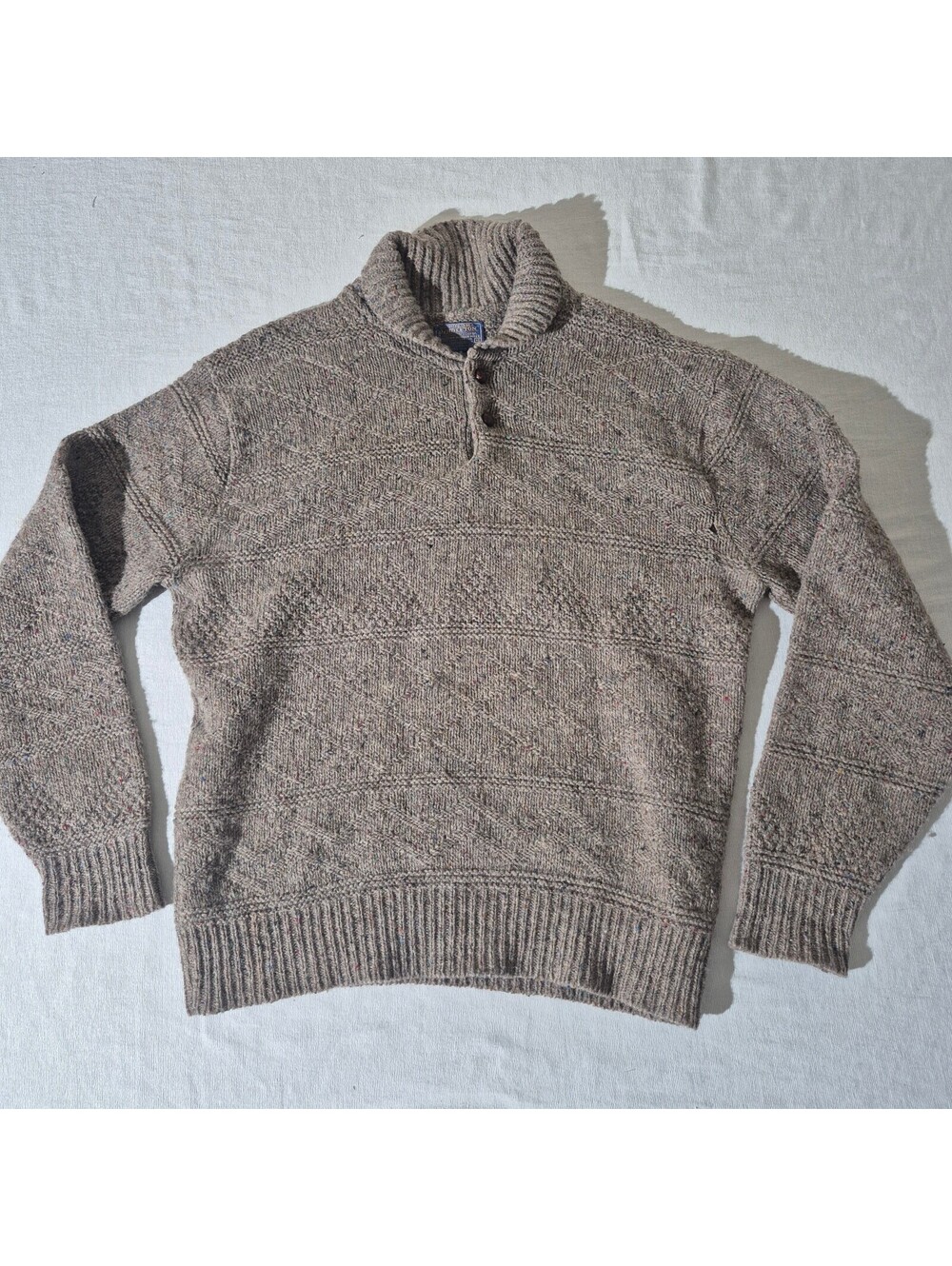 True Vintage USA Pendleton Mens XL 100% Virgin Wool Knit Fisherman Shawl Sweater